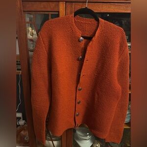 Handmade Alpaca Sweater Button Down Cardigan Rust Red
